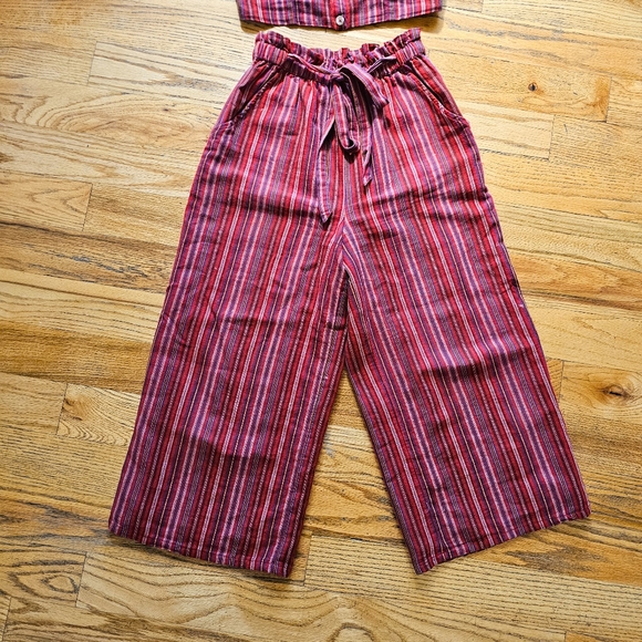 American Eagle Size S/M Red Linen Blend Set Wide Legs Pants and Corset Top - Picture 2 of 8